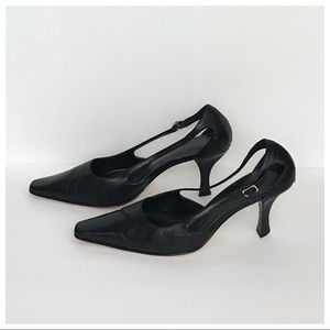 ✨ANNE KLEIN | Black Leather All Around Strap Shoes